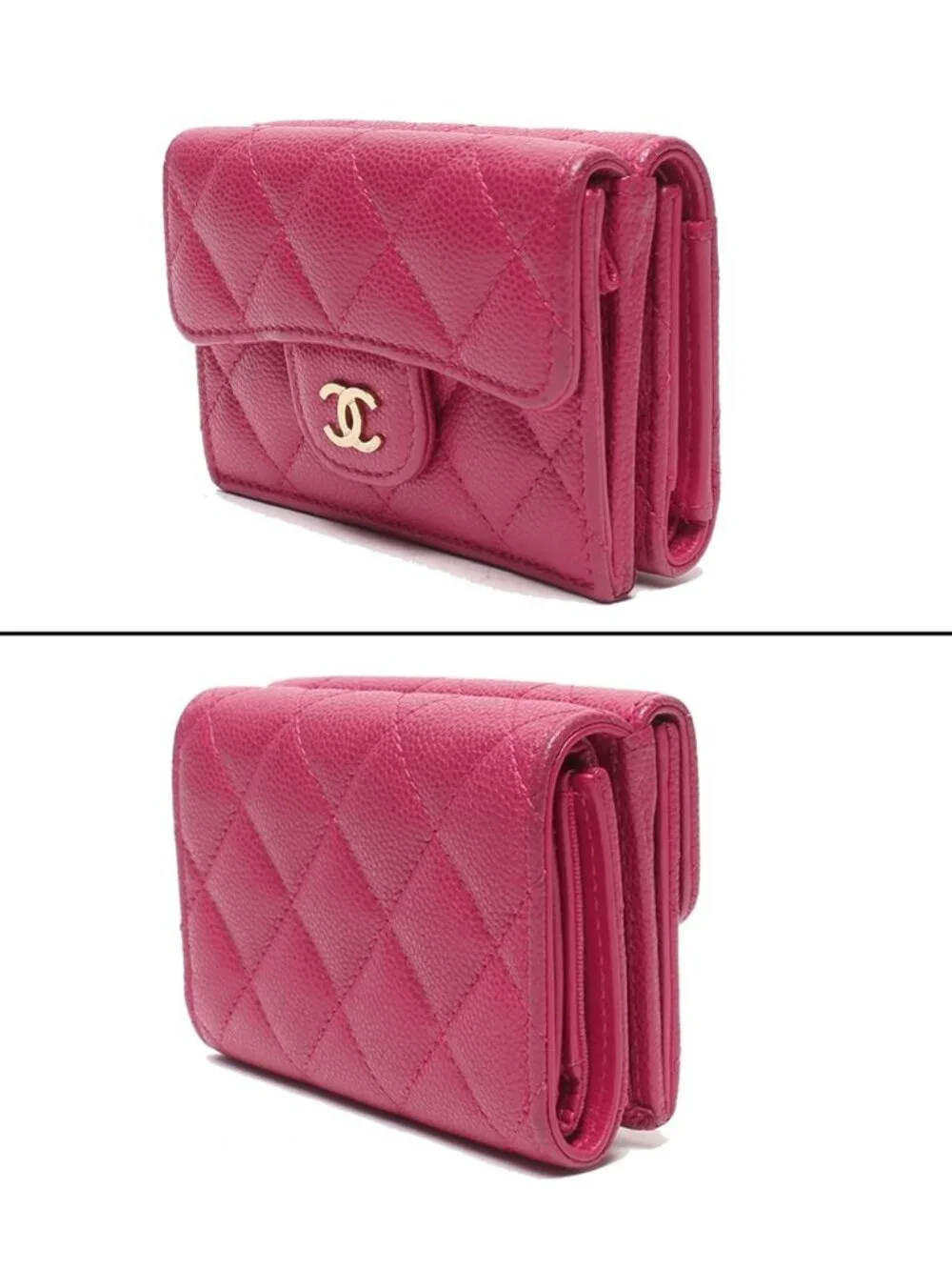 Chanel Trifold Wallet Gold Caviar Leather Quilted